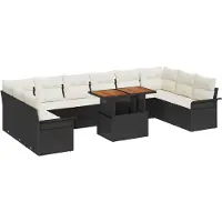 vidaXL Trädgårdsoffset med lagring 11 pcs Svart Poly rattan