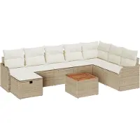 vidaXL Trädgårdsoffset med kudde med lagring 9 pcs Beige konstrotting