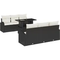 vidaXL Trädgårdsoffset med kudde med lagring 7 pcs Svart Poly Rattan