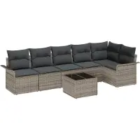 vidaXL Trädgårdsoffset med kudde med lagring 7 pcs Grå Poly rattan