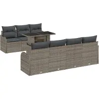 vidaXL Trädgårdsoffset med kudde med lagring 8 pcs Grå Poly Rattan