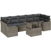 vidaXL Trädgårdsoffset med kudde med lagring 8 pcs Grå Poly Rattan