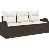 vidaXL Trädgårdsoffset med kudde 3 pcs Brun och vit Poly rattan