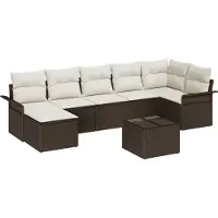 vidaXL Trädgårdsoffset med kudde med lagring 8 pcs Brun Poly rattan
