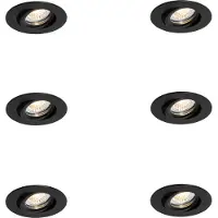 QAZQA Set med 6 infällda spotlights svart lutbar 6,5 cm inkl. LED IP54 Ultra Slim - Pupil