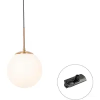 QAZQA Art Deco Pendellampa Guld med Opalglas inkl. Svart 1-fas Skenadapter - Iconic Flore