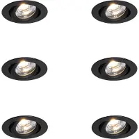 QAZQA Set med 6 infällda spotlights svart lutbar 8,2 cm inkl. LED Dim to Warm IP54 Ultra Slim - Pupil