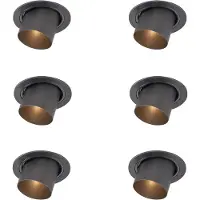 QAZQA Set med 6 moderna infällda spotlights gunmetal GU10 50mm runda lutningsbara - Installa