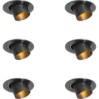 QAZQA Set med 6 infällda spotlights gunmetal GU10 35mm rund tiltbar - Installa
