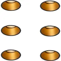 QAZQA Set van 6 moderne inbouwspots zwart met goud GU10 50mm IP44 - Dept