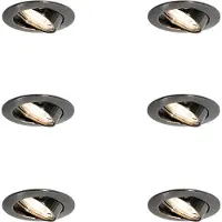 QAZQA Set om 6 moderna infällda spotlights gunmetal GU10 50mm runda vinklingsbara - Edu