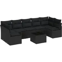 vidaXL Trädgårdsoffset 8 pcs Svart Konstrotting, Stål och Glas