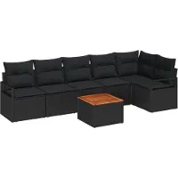 vidaXL Trädgårdsoffset med kudde 7 pcs Svart konstrotting