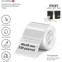 Olympia 6322, Transparent, Självhäftande skrivaretikett, Universal, Rektangel, PM220, 4 cm