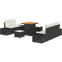 vidaXL Trädgårdsoffset med kudde med lagring 8 pcs Svart Poly rattan