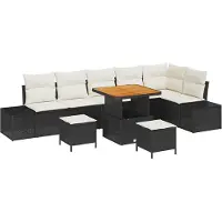vidaXL Trädgårdsoffset med kudde med lagring 9 pcs Svart Poly rattan