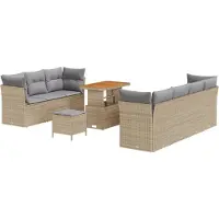 vidaXL Trädgårdsoffset med kudde med lagring 10 pcs beige och ljusgrå