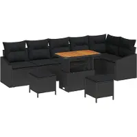 vidaXL Trädgårdsoffset med kudde 9 pcs Svart konstrotting