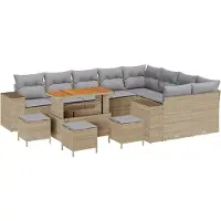 vidaXL Trädgårdsoffset med kudde 13 pcs Beige konstrotting