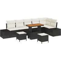 vidaXL Trädgårdsoffset med kudde med lagring 9 pcs Svart Poly rattan