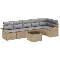 vidaXL Trädgårdsoffset med kudde 7 pcs Beige konstrotting
