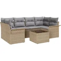 vidaXL Trädgårdsoffset 7 pcs Beige Poly rattan