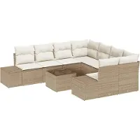 vidaXL Trädgårdsoffset med kudde 9 pcs Beige konstrotting