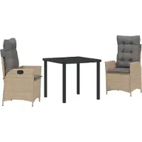 vidaXL Trädgårdsmöbelset med kudde 3 pcs Beige konstrotting