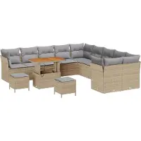 vidaXL Trädgårdsoffset med kudde 13 pcs Beige och Ljusgrå konstrotting