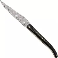 Laguiole En Aubrac Ebony, Onyx Gold Inlay, Handcarved Gold Brass Plates, Balbach Damascus, pocket knife, 12 cm