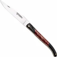 Laguiole En Aubrac Ebony, Jasper Gold Inlay, Handcarved Plates, pocket knife, 12 cm