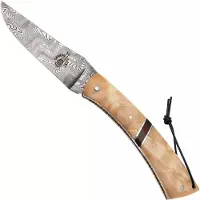 Laguiole En Aubrac Camembert Knife Poplar Wood, Amourrete Inlay, Balbach Damascus, hand-filed, pocket knife, 11 cm