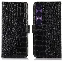 Mtp Products Sony Xperia 1 VII Crocodile Serie Läder Plånboksfodral med RFID - Svart