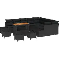 vidaXL Trädgårdsoffset med kudde med lagring 13 pcs Svart Poly rattan