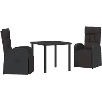 vidaXL Trädgårdsmöbelset med kudde 3 pcs Svart konstrotting
