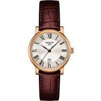 Tissot Carson Serie Kvartsverk 30M Vattentålig Klocka 30Mm Silverurtavla Rostfritt Stålboett Läderarmband Damklockor T122.210.36.033.00 Regular Watch Box,Brown Strap white