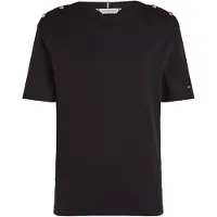 Tommy Hilfiger för kvinnor. WW0WW42907 Bredrandig T-shirt med svart båthalsringning (S), Casual, Bomull, Kort ärm