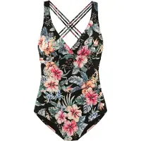 LASCANA Baddräkt grön / orange / rosa / svart