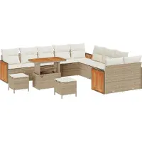 vidaXL Trädgårdsoffset 13 pcs Beige och gräddfärgad konstrotting