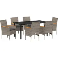 vidaXL Trädgårdsmöbelset med kudde 7 pcs Grå Poly rattan