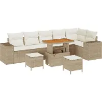 vidaXL Trädgårdsoffset med kudde med kudde 9 pcs Beige och gräddfärgad