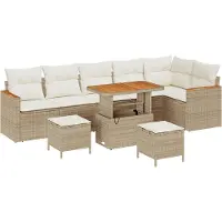 vidaXL Trädgårdsoffset med kudde med lagring Beige Poly rattan