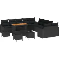 vidaXL Trädgårdsoffset med kudde med lagring 13 pcs Svart Poly rattan