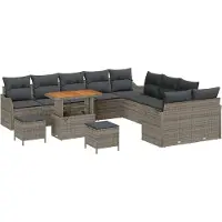 vidaXL 13-delat Trädgårdsofa Set med Kuddar Grå Poly Rattan Akacia