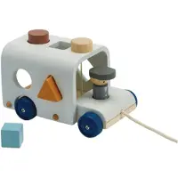 PlanToys Dragleksaker - Buss m. Plocklåda - Trä/Ljusblå - - One Size - Dragleksak