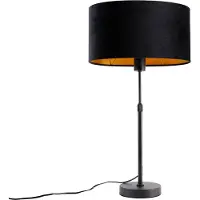 QAZQA Bordslampa svart med oval sammetskärm svart 35 cm - Parte