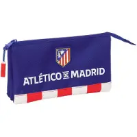 Safta Trousse scolaire triple - - 22x3x12 cm - Rouge, Bleu, Blanc - Polyester résistant - 3 compartiments