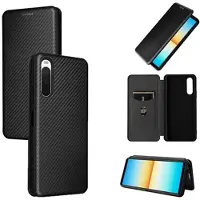 Mtp Products Sony Xperia 10 IV Flipfodral med Korthållare - Kolfiber - Svart