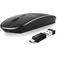 Mtp Products 2.4G trådlös optisk mus med typ C-adapter för stationära datorer, kontor och bärbara datorer - svart