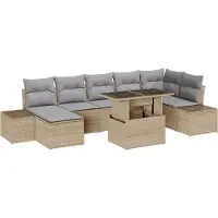vidaXL Trädgårdsoffset med lagring 8 pcs Beige Poly rattan